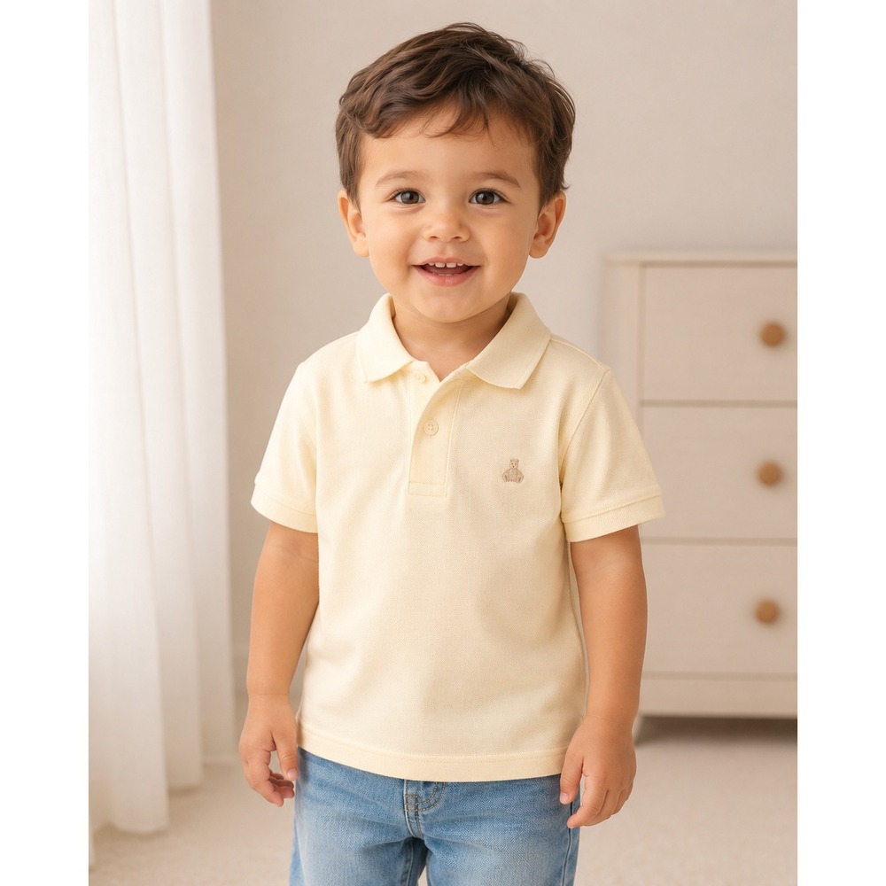 Gap Baby Boy Pale Yellow Short Sleeve Pique Polo Shirt Bear Logo NWT